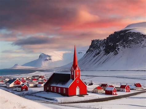 Premium Photo Beautiful Red Church And Vik Village Iceland