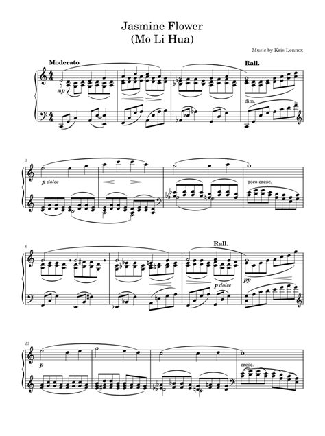 Jasmine Flower Sheet Music For Piano By Kris Lennox Official