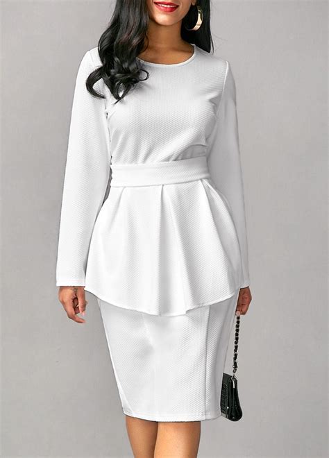 White Long Sleeve Peplum Waist Dress On Sale Only Us3348 Now Buy Cheap White Long Sleeve