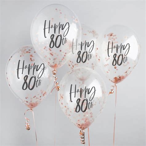 Happy 80th Birthday Balloons, 5 X Rose Gold 'happy 80th' Confetti ...