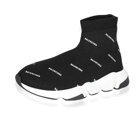 Balenciaga Speed Trainer Kids All Over Print Black White Mygemma