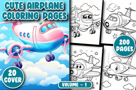 Cute Airplane Coloring Pages Graphic 200 Pages for Kids Coloring Pages Coloring Book for ...