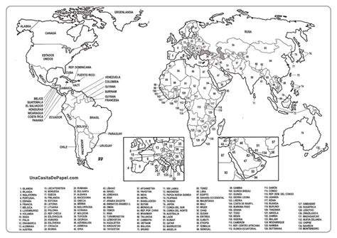 Mapamundi Con Nombres En Blanco Y Negro