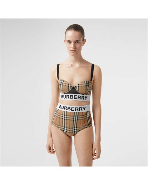 Burberry Logo Tape Vintage Check Bikini Briefs In Natural Lyst