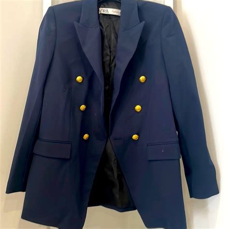 Zara Jackets Coats Zara Navy Blue Doublebreasted Jacket M New