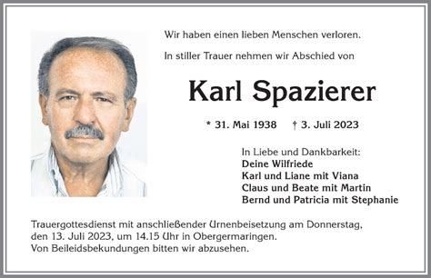 Traueranzeigen Von Karl Spazierer Allg Uer Zeitung