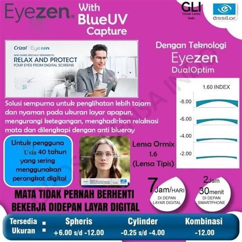 Jual Lensa Kacamata Essilor Eyezen Boost Blue Uv Capture Ormix