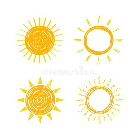 Funny Vector Doodle Suns Hand Drawn Set Vector Stock Illustration