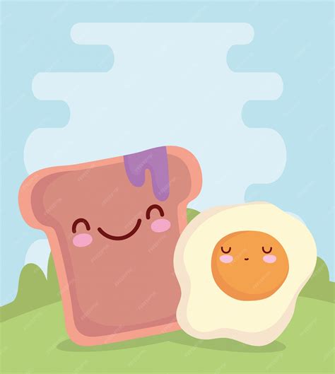 Ovo Frito E Pão Com Geléia Menu Personagem Comida Bonito Dos Desenhos