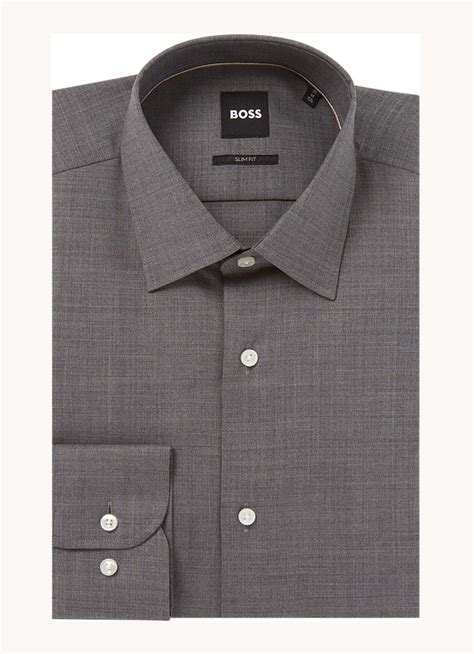 Hugo Boss Kent Slim Fit Overhemd • Middengrijs • De Bijenkorf