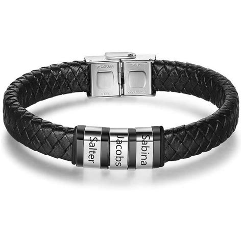 Kaululu Personnalisé Homme Bracelets Cuir avec 1 6 Noms Beads Bracelets