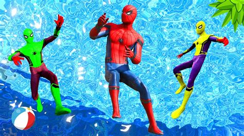 GTA 5 SPIDER MAN Jumping Into Swimming Pool At Night Rainbow