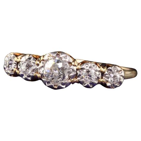 Five Stones Diamond Yellow Gold Ring For Sale at 1stDibs