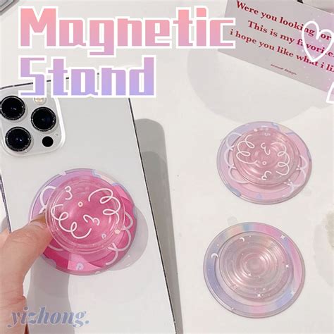 Magnetic Attraction Phone Holder Round Shape Kickstand Fancy Pink