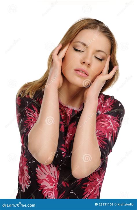 Headache Young Woman Holding Head In Pain Stock Photo Image Of