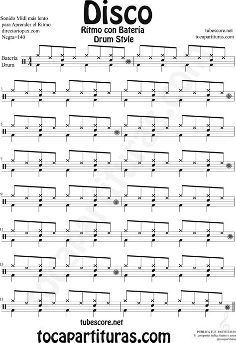 Tocapartituras Disco Partitura De Batería Fácil Para Principiantes Ritmo Disco Sheet Music For