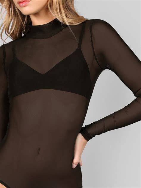 Is That The New Mock Neck Sheer Mesh Bodysuit Romwe Usa