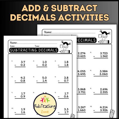 Adding and Subtracting Decimals Worksheets Practice - Mixed Numbers