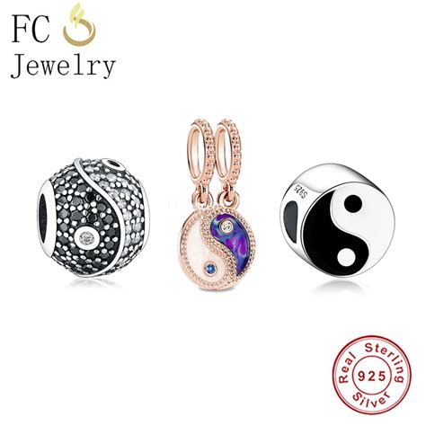 Fc jóias caber marca original encantos pulseira 925 prata yin yang