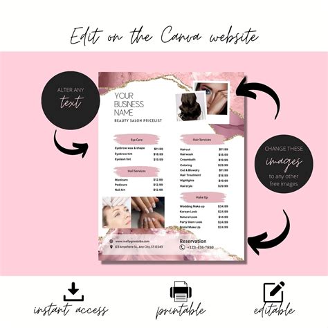 Editable Esthetician Price List Menu Template Day Spa Price Etsy