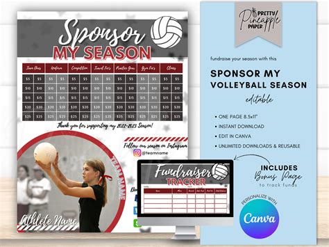 Editable Volleyball Sponsor My Season Fundraiser Template, Instant ...