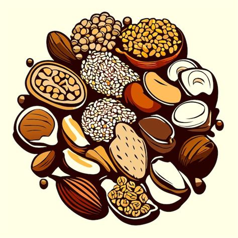 Ilustración de una mezcla de diferentes tipos de nueces Vector Premium