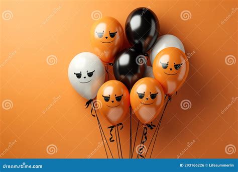 Creepy Balloons On An Orange Background For Halloween Stock Photo