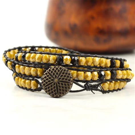 Leather Bracelet with Black Beads