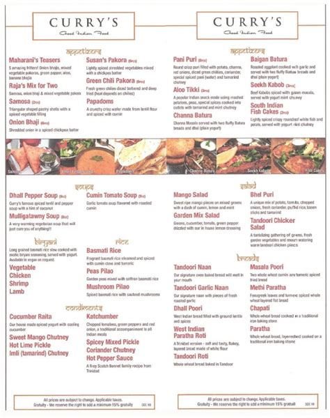 Menu | Currys Restaurant