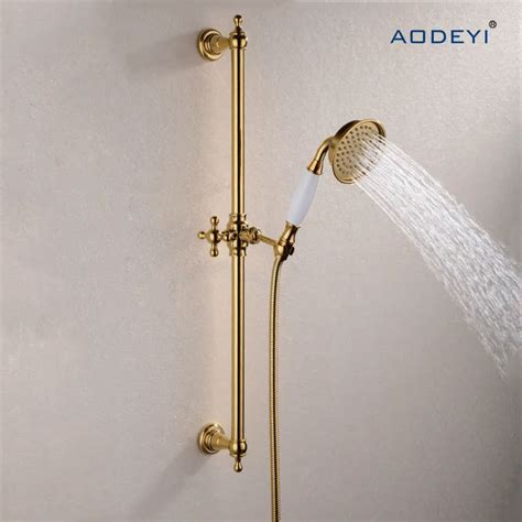 Aodeyi Gold Brass Shower Slide Bar Handheld Shower Head 150cm Hose