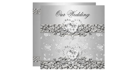 Elegant Wedding Silver White Diamond Heart Invitation