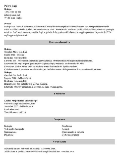 Curriculum Vitae Per Biologo Laboratorio Di Analisi Esempi