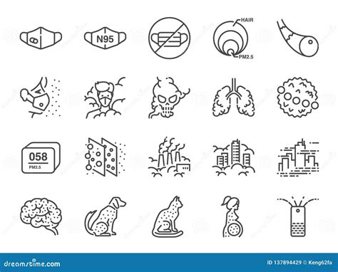 Pm25 Air Pollution Line Icon Set Included Icons As Smoke Smog