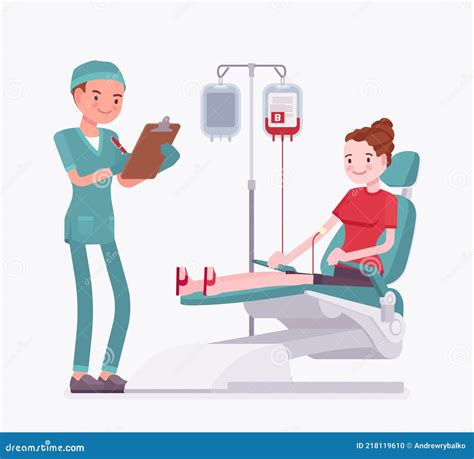 Female Donor Volunteer Donate Blood A Vector Isolated Illustrations