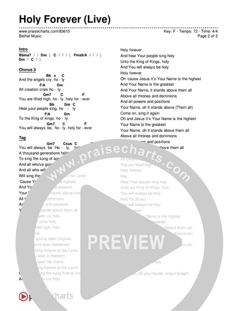 Holy Forever Live Chords Pdf Bethel Music Praisecharts