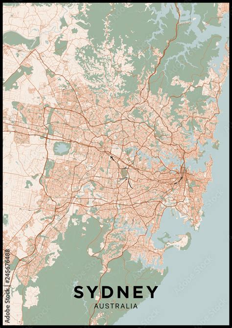 Sydney (Australia) city map. Poster with map of Sydney in color. Scheme ...