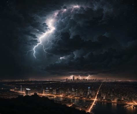 Premium AI Image | lightning in a cloudy sky over a city