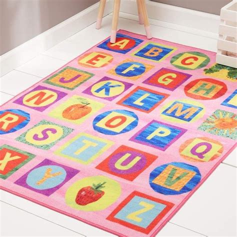 eric carle abcs kids educational pink area rug