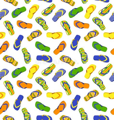 Seamless Bright Beach Flip Flops Summer Pattern On Whit Stock Vector Illustration Of Pattern