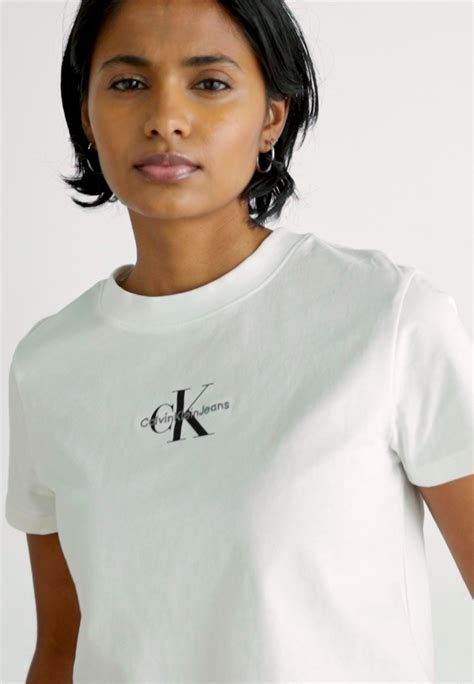 Calvin Klein Jeans Monologo T Shirt Print Bright White Weiß