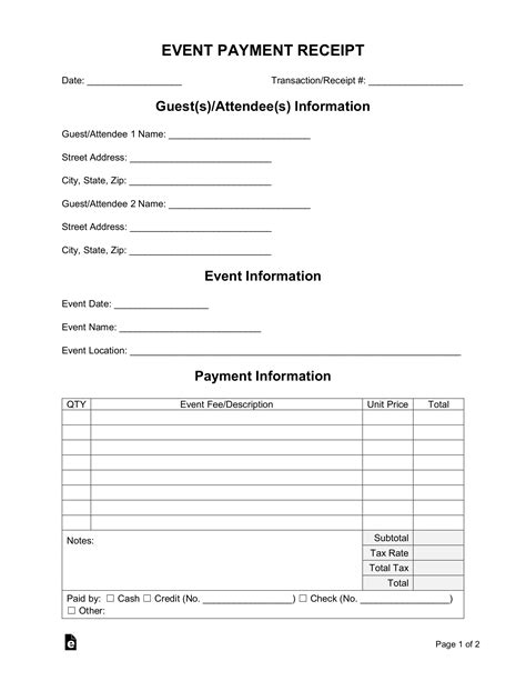 Free Event Payment Receipt Template Pdf Word Eforms