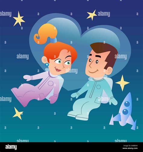 A Couple In Love Man And Woman Astronauts In Space On The Background