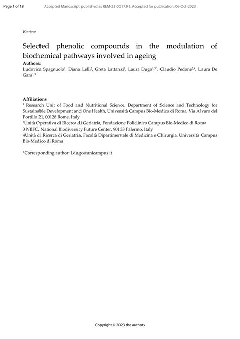 Pdf Selected Phenolic Compounds In The Modulation Of Biochemical