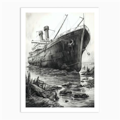 Titanic Ship Wreck Charcoal Sketch 3 Art Print by Sailing Memories - Fy