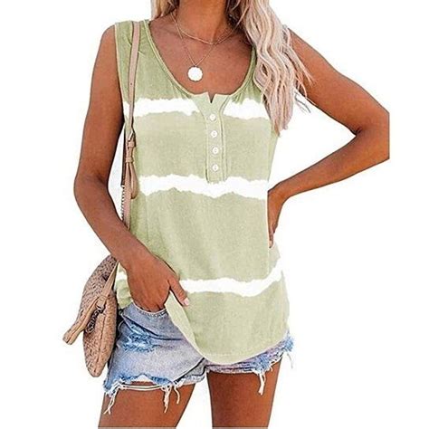 Deago Womens Tie Dye Sleeveless Tank Tops Summer Loose T Shirts Button