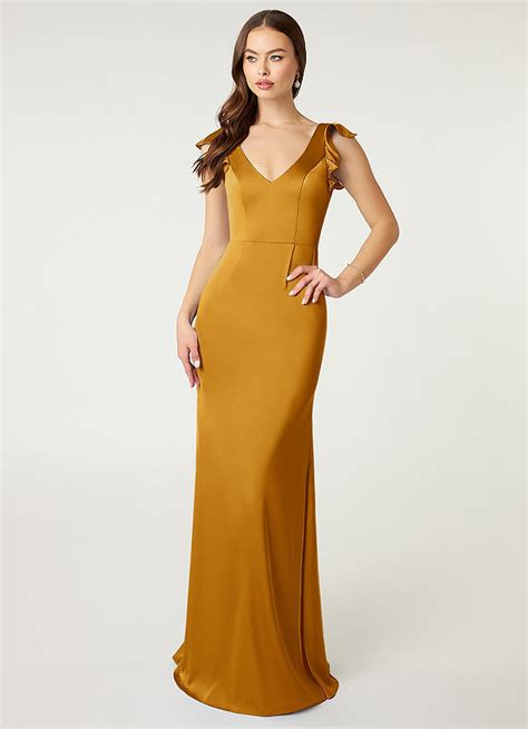 Butterscotch Azazie Vero Stretch Satin Dress Bridesmaid Dresses Azazie