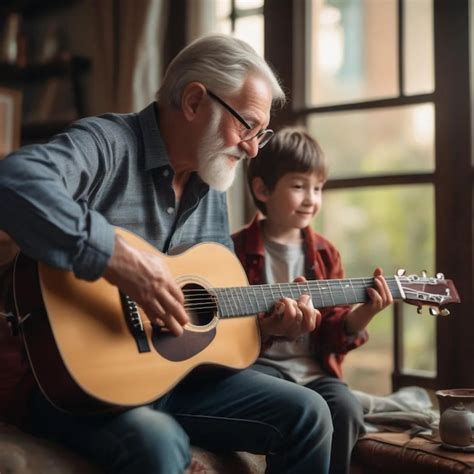 Background Image Of Grandfather And Grandson Playing Guitar Grandfather