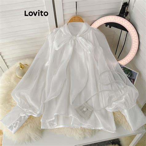 Lovito Blusa Elegante Lisa Transparente Gravata Frontal Para