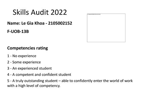 1 Skills Audit For Practice Weeks 2022 Skills Audit 2022 Name Le