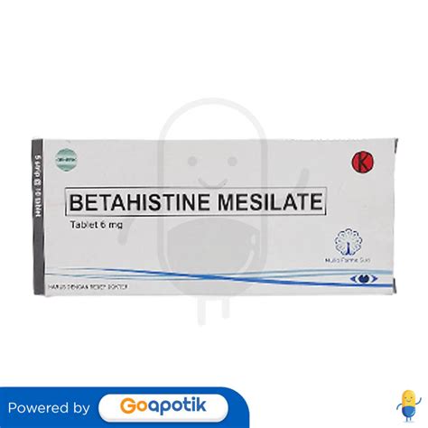 BETAHISTINE MESILATE MULIA 6 MG BOX 50 TABLET Kegunaan Efek Samping